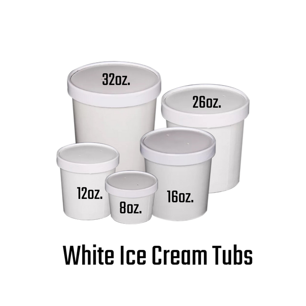 White Ice Cream Tub / Soup Tub  (8oz, 12oz, 16oz, 26oz, 32oz)