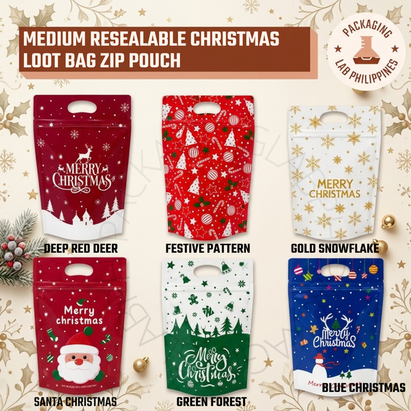 Medium Resealable Christmas Loot Bag Zip Pouch