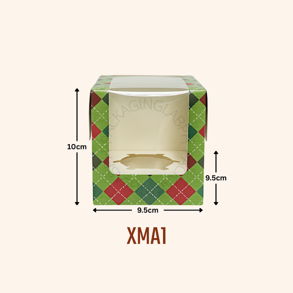 3.7x3.7x4 Small Square Pastry Box / Solo Cupcake Box - Christmas Design