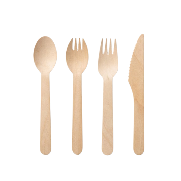 16 cm Disposable Wooden Utensils (Spoon, Fork, Spork, Dessert Spoon)