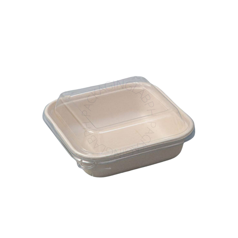 800ml Square Sugarcane Bagasse Bowl with Clear Lid