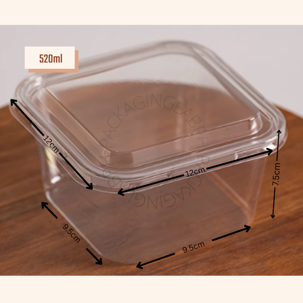 340ml / 520ml Wide Square Clear Deli Container