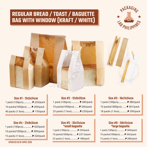 Regular Bread Toast Bag, Baguette Bag in Kraft / White
