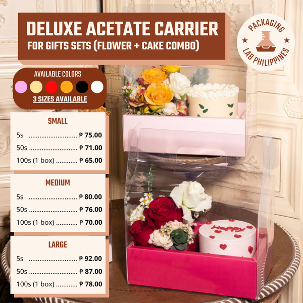 Deluxe Carrier for Cakes and Flowers, Gift Box Set Packaging (3 Sizes, 5 Colors)