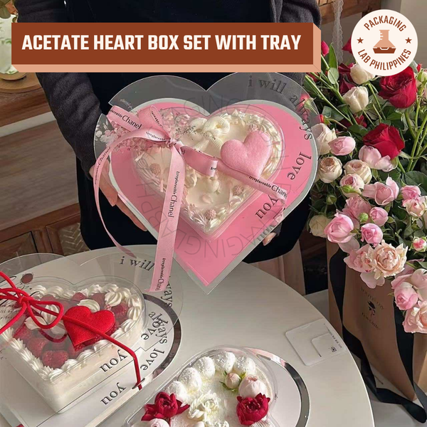 Acetate Heart Box Set with Tray and Bag