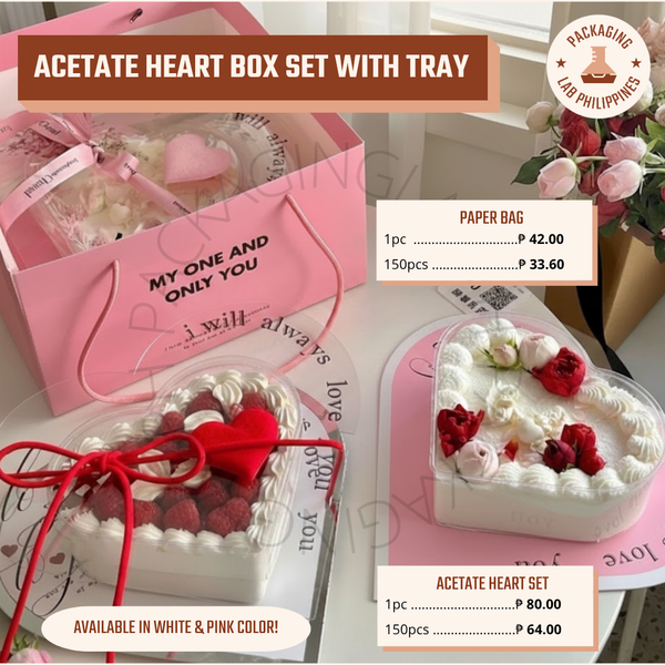Acetate Heart Box Set with Tray and Bag