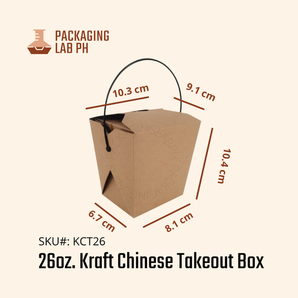 Kraft/ White Chinese Takeout Box with Handle (26oz, 32oz)