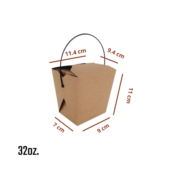Kraft/ White Chinese Takeout Box with Handle (26oz, 32oz)