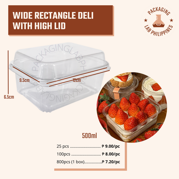 Wide Rectangle Deli Container with High Lid