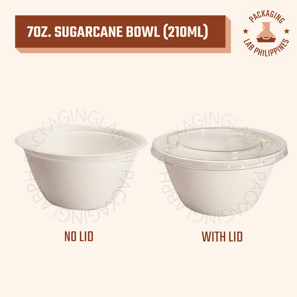 7oz / 210ml Sugarcane Bagasse Bowl with Clear Lid - White