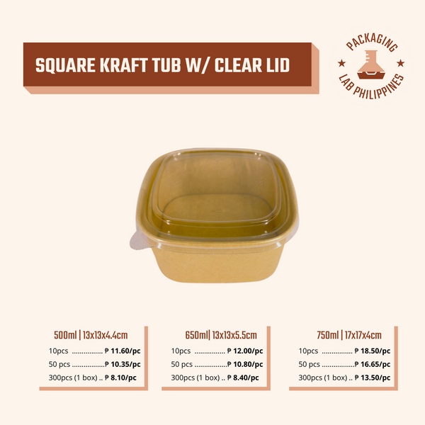 Square Kraft Tub with Clear Lid