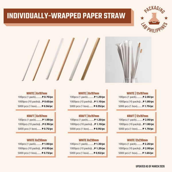 Paper Straws with Spear Ends in White & Kraft (Individually Wrapped)