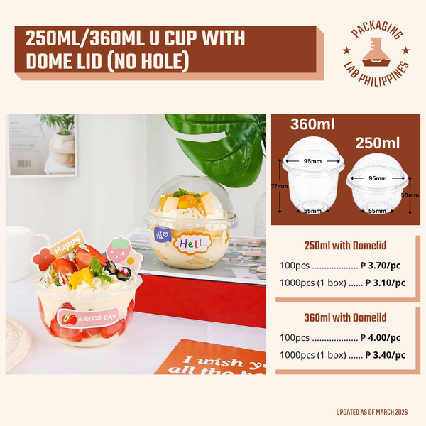 250ml / 360ml U Cup Dessert Cup with Dome Lid No Hole