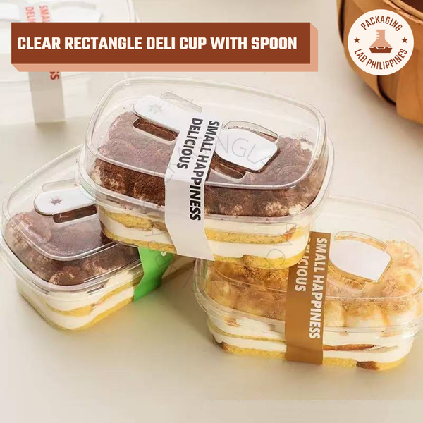 Clear Rectangle Deli Cup with Spoon