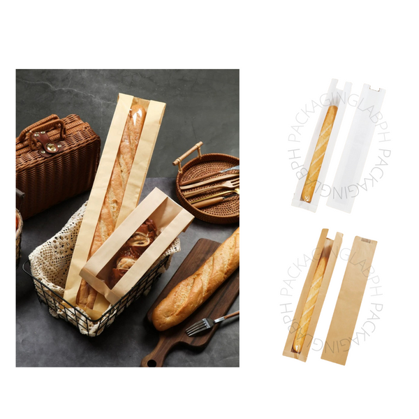 Regular Bread Toast Bag, Baguette Bag in Kraft / White