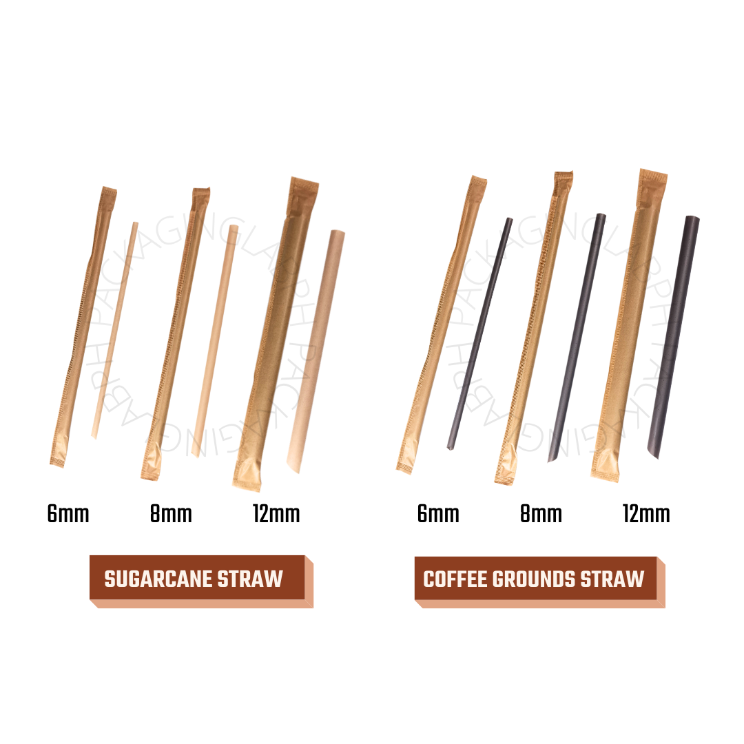 Sugarcane Straws / Coffee Grounds Straws Individually Wrapped with Spear Ends