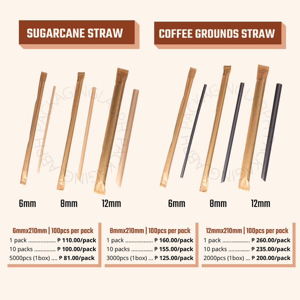 Sugarcane Straws / Coffee Grounds Straws Individually Wrapped with Spear Ends