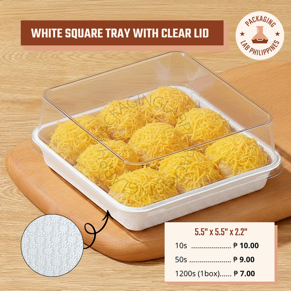 White Square Tray with Clear Lid