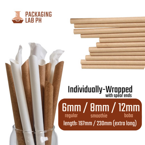 Paper Straws with Spear Ends in White & Kraft (Individually Wrapped)