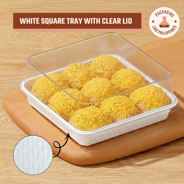 White Square Tray with Clear Lid