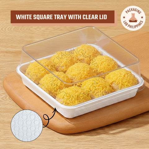 White Square Tray with Clear Lid