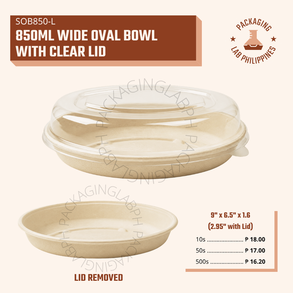 850ml Wide Oval Bowl with Clear Lid