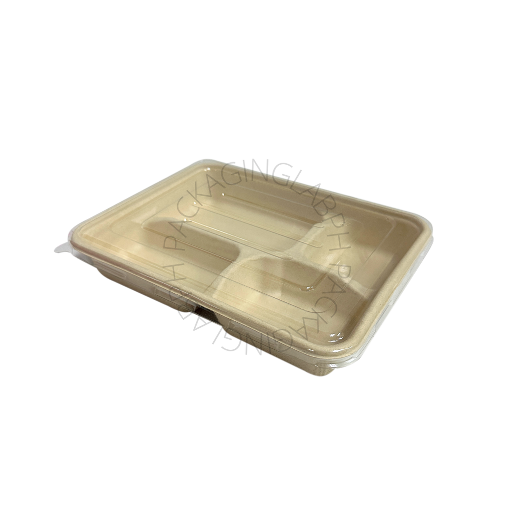 3D 4D Sugarcane Bento Meal Box with Clear Lid (Small) – Packaging Lab ...