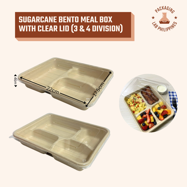 3D 4D Sugarcane Bento Meal Box with Clear Lid (Small)