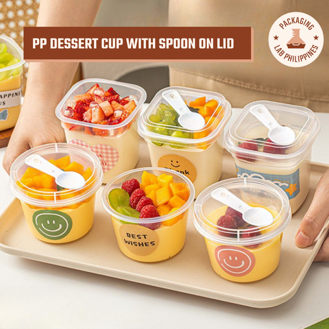 PP Dessert Cup with Spoon on Lid