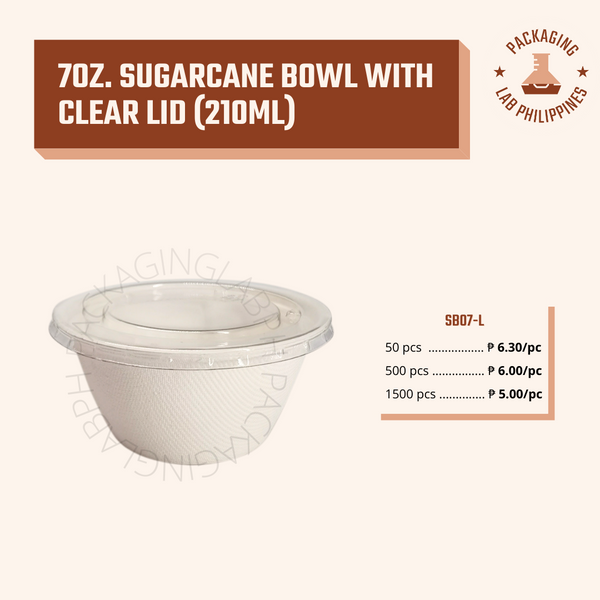 7oz / 210ml Sugarcane Bagasse Bowl with Clear Lid - White