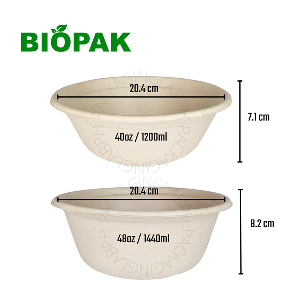 48oz. / 1440ml Big Sugarcane Bagasse Bowl, Salad Bowl with Paper / Clear Lid