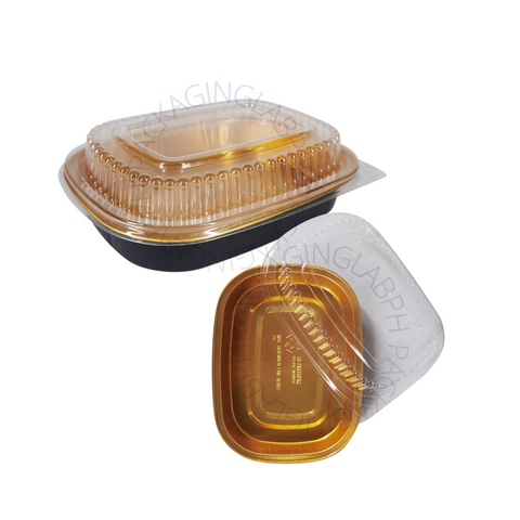 600ml Black Gold Rectangle Aluminum Pan with Lid