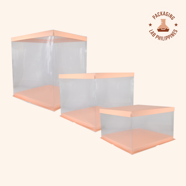 [FREE RIBBON] Premium Clear Cake Box with Colored Lid (Pink, Black, Silver, Gold)