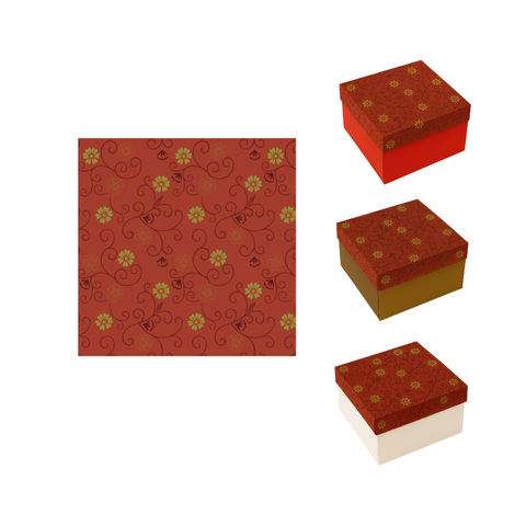 2-Pc Box - Red Gold Florals (8x8x5in, 10x10x5in, 12x12x5in)