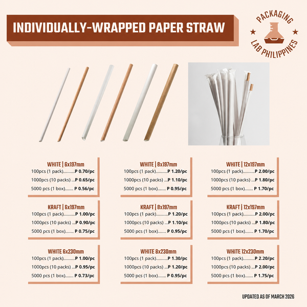 Paper Straws with Spear Ends in White & Kraft (Individually Wrapped)