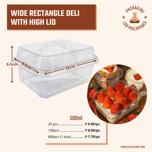 Wide Rectangle Deli Container with High Lid