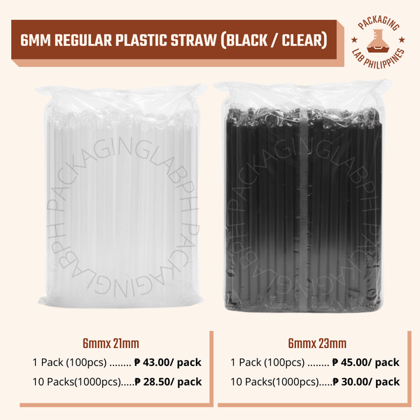 6mm Regular Plastic Straw (Black / Clear)