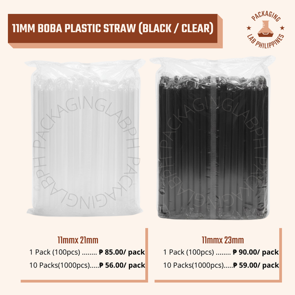 11mm Boba Plastic Straw (Black / Clear)