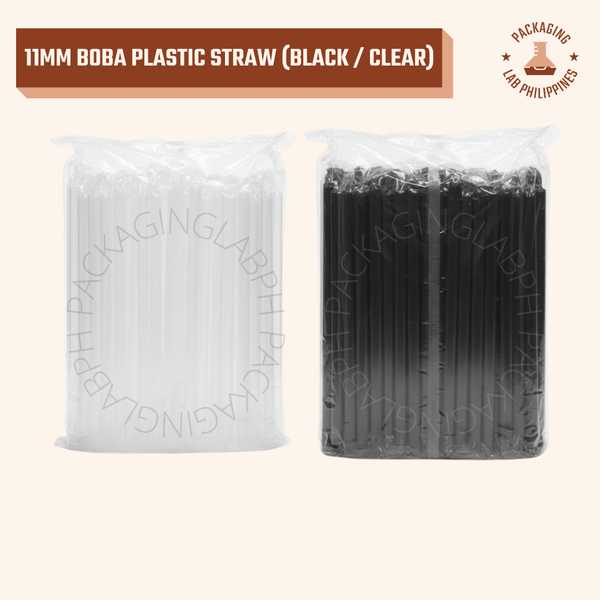 11mm Boba Plastic Straw (Black / Clear)