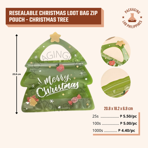 Resealable Christmas Loot Bag Zip Pouch - Christmas Tree