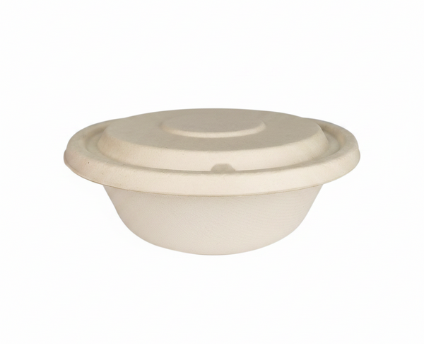 40oz. / 1200ml Big Sugarcane Bagasse Bowl, Salad Bowl with Paper / Clear Lid