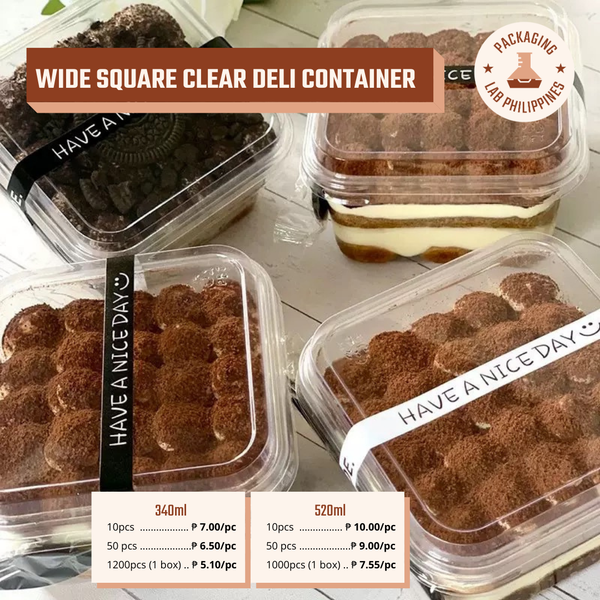 340ml / 520ml Wide Square Clear Deli Container