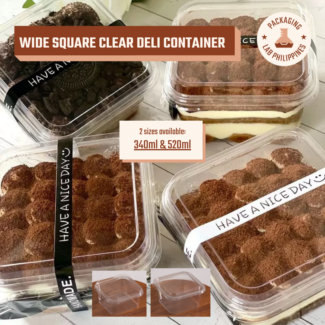 340ml / 520ml Wide Square Clear Deli Container
