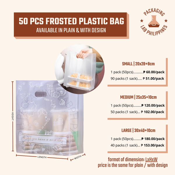 50pcs Frosted Plastic Takeout Bags (Plain / with Print) (PE Bag)