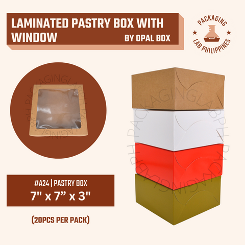 7x7x3 Laminated Pastry Box with Window by Opal Box