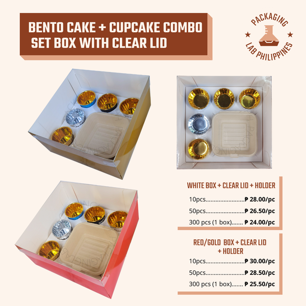 Bento Cake and Cupcake Combo Set Box with Clear Lid