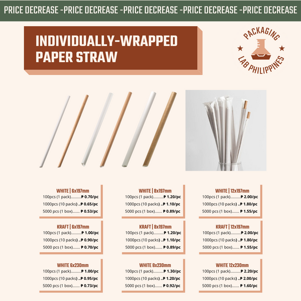 Paper Straws with Spear Ends in White & Kraft (Individually Wrapped)