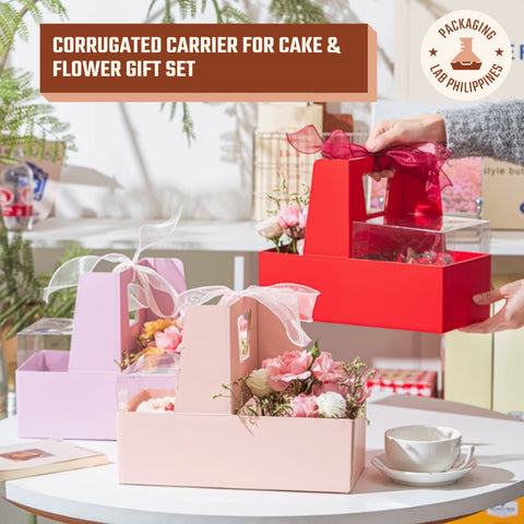 Corrugated Carrier for Cake and Flower Gift Set