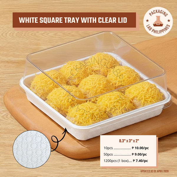 White Square Tray with Clear Lid