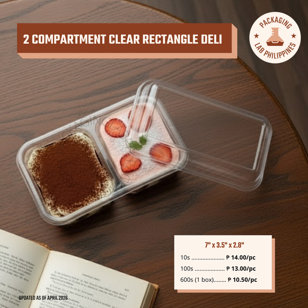 2 Compartment Clear Rectangle Container